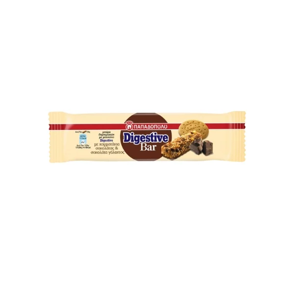 DIGESTIVE BAR ΜΕ ΚΟΜΜΑΤΑΚΙΑ ΣΟΚΟΛΑΤΑΣ & ΣΟΚΟΛΑΤΑ ΓΑΛΑΚΤΟΣ 28GR