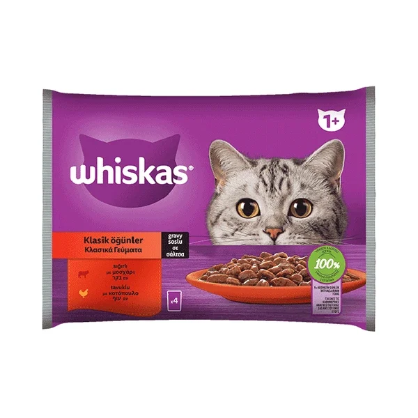 WHISKAS ΓΑΤΟΤΡΟΦΗ ΠΑΤΕ ΒΟΔΙΝΟ & ΚΟΤΟΠΟΥΛΟ 4Χ85GR
